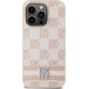 DKNY Leather Checkered Mono Pattern & Printed Stripes case for iPhone 14 Pro - pink - (DK000118-0)