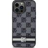 DKNY Leather Checkered Mono Pattern & Printed Stripes Case for iPhone 14 Pro Max - Black - (DK000112-0)