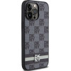 DKNY Leather Checkered Mono Pattern & Printed Stripes Case for iPhone 14 Pro Max - Black - (DK000112-0)