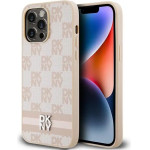 DKNY Leather Checkered Mono Pattern & Printed Stripes case for iPhone 14 Pro Max - pink - (DK000119-0)