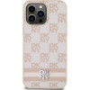 DKNY Leather Checkered Mono Pattern & Printed Stripes case for iPhone 14 Pro Max - pink - (DK000119-0)