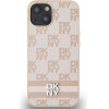 DKNY Leather Checkered Mono Pattern & Printed Stripes Case for iPhone 15 Plus / 14 Plus - Pink - (DK000121-0)