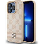 DKNY Leather Checkered Mono Pattern & Printed Stripes case for iPhone 15 Pro Max - pink - (DK000123-0)