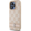 DKNY Leather Checkered Mono Pattern & Printed Stripes case for iPhone 15 Pro Max - pink - (DK000123-0)