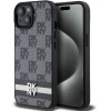 DKNY Leather Checkered Mono Pattern & Printed Stripes Case for iPhone 15/14/13 - Black - (DK000110-0)