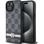 DKNY Leather Checkered Mono Pattern & Printed Stripes Case for iPhone 15/14/13 - Black - (DK000110-0)