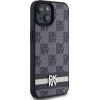 DKNY Leather Checkered Mono Pattern & Printed Stripes Case for iPhone 15/14/13 - Black - (DK000110-0)