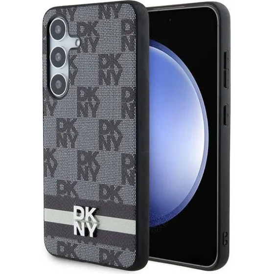 DKNY Leather Checkered Mono Pattern & Printed Stripes Case for Samsung Galaxy S24 - Black - (DK000107-0)