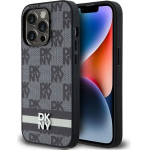 DKNY Leather Checkered Mono Pattern & Printed Stripes iPhone 14 Pro Case - Black - (DK000111-0)
