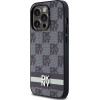 DKNY Leather Checkered Mono Pattern & Printed Stripes iPhone 14 Pro Case - Black - (DK000111-0)