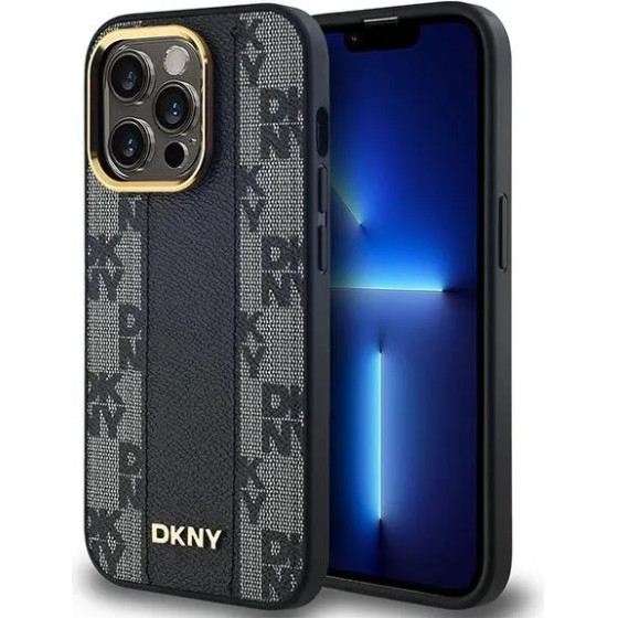 DKNY Leather Checkered Mono Pattern MagSafe Case for iPhone 13 Pro / 13 - Black - (DK000204-0)