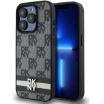 DKNY Leather Checkered Mono Pattern & Printed Stripes iPhone 15 Pro Case - Black - (DK000115-0)