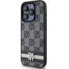 DKNY Leather Checkered Mono Pattern & Printed Stripes iPhone 15 Pro Case - Black - (DK000115-0)