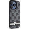 DKNY Leather Checkered Mono Pattern & Printed Stripes iPhone 15 Pro Case - Black - (DK000115-0)