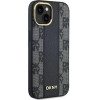 DKNY Leather Checkered Mono Pattern MagSafe Case for iPhone 15 Plus / 14 Plus - Black - (DK000210-0)