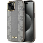 DKNY Leather Checkered Mono Pattern MagSafe iPhone 14 Case - Beige - (DK000214-0)