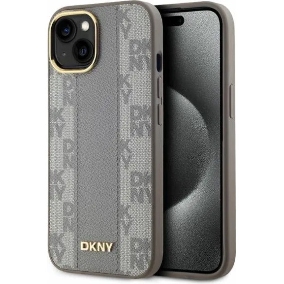 DKNY Leather Checkered Mono Pattern MagSafe iPhone 14 Case - Beige - (DK000214-0)