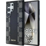DKNY Leather Checkered Mono Pattern MagSafe Case for Samsung Galaxy S24 Ultra - Black - (DK000203-0)