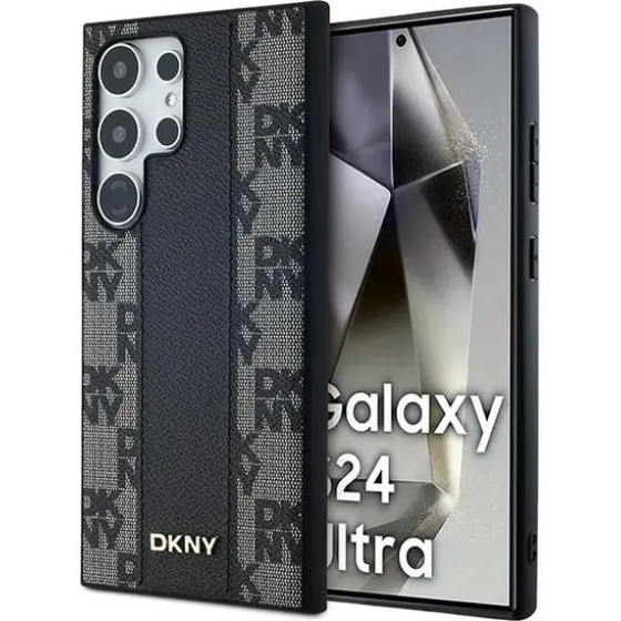 DKNY Leather Checkered Mono Pattern MagSafe Case for Samsung Galaxy S24 Ultra - Black - (DK000203-0)