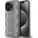 DKNY Leather Checkered Mono Pattern MagSafe iPhone 15 Pro Case - Beige - (DK000219-0)