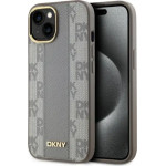 DKNY Leather Checkered Mono Pattern MagSafe iPhone 15 Plus Case - Beige - (DK000218-0)