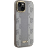 DKNY Leather Checkered Mono Pattern MagSafe iPhone 15 Plus Case - Beige - (DK000218-0)