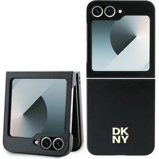 DKNY Leather Metal Stack Logo Case for Samsung Galaxy Z Flip 6 - Black - (DK000221-0)