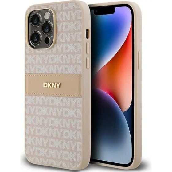 DKNY Leather Mono Stripe & Metal Logo case for iPhone 14 Pro Max - pink - (DK000068-0)