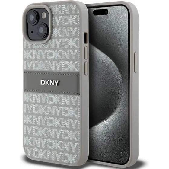 DKNY Leather Mono Stripe & Metal Logo case for iPhone 15 / 14 / 13 - beige - (DK000062-0)