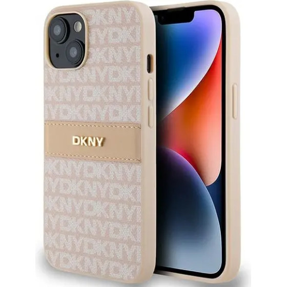 DKNY Leather Mono Stripe & Metal Logo case for iPhone 15 / 14 / 13 - pink - (DK000066-0)