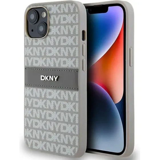 DKNY Leather Mono Stripe & Metal Logo case for iPhone 15 / 14 / 13 - beige - (DK000059-0)