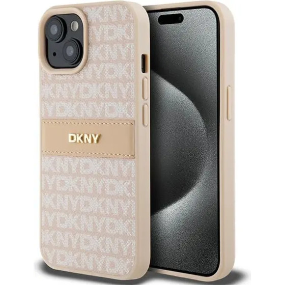 DKNY Leather Mono Stripe & Metal Logo Case for iPhone 15 Plus / 14 Plus - Pink - (DK000070-0)