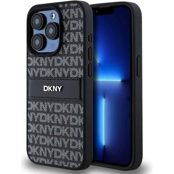 DKNY Leather Mono Stripe & Metal Logo case for iPhone 15 Pro - black - (DK000056-0)