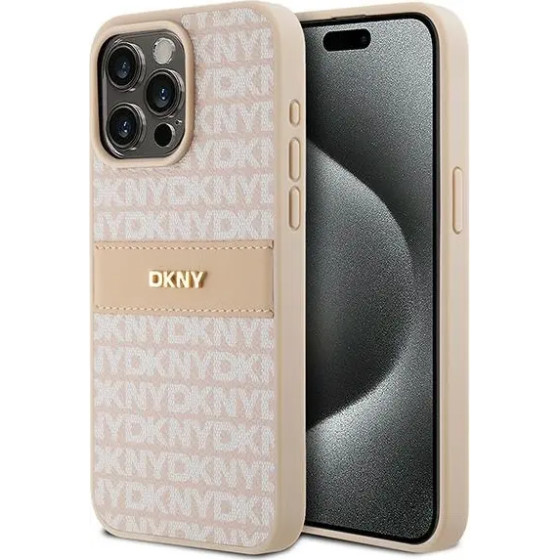 DKNY Leather Mono Stripe & Metal Logo case for iPhone 15 Pro Max - pink - (DK000072-0)