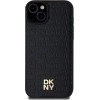 DKNY Leather Monogram Pattern Metal Logo MagSafe Case for iPhone 15 Plus / 14 Plus - Black - (DK000086-0)