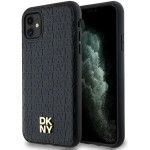 DKNY Leather Monogram Pattern Metal Logo MagSafe Case for iPhone 11 / Xr - Black - (DK000076-0)