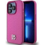 DKNY Leather Monogram Pattern Metal Logo MagSafe Case for iPhone 15 Pro - Pink - (DK000099-0)