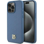 DKNY Leather Monogram Pattern Metal Logo MagSafe Case for iPhone 15 Pro Max - Blue - (DK000090-0)
