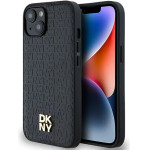 DKNY Leather Monogram Pattern Metal Logo MagSafe Case for iPhone 15/14/13 - Black - (DK000082-0)