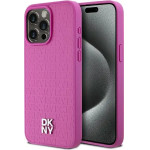 DKNY Leather Monogram Pattern Metal Logo MagSafe Case for iPhone 15 Pro Max - Pink - (DK000100-0)