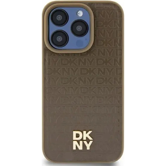 DKNY Leather Pattern Metal Logo MagSafe case for iPhone 15 / 14 / 13 - brown - (DK000091-0)