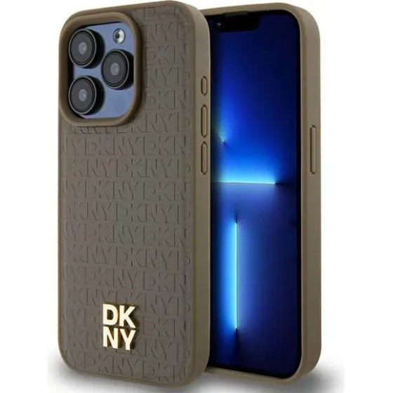 DKNY Leather Pattern Metal Logo MagSafe case for iPhone 14 Pro Max - brown - (DK000093-0)
