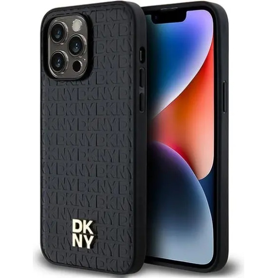 DKNY Leather Pattern Metal Logo MagSafe case for iPhone 14 Pro - black - (DK000083-0)