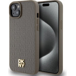 DKNY Leather Pattern Metal Logo MagSafe Case for iPhone 15 Plus / 14 Plus - Brown - (DK000095-0)