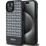 DKNY Leather Printed Pattern Metal Logo MagSafe Case for iPhone 15/14/13 - Black - (DK000104-0)