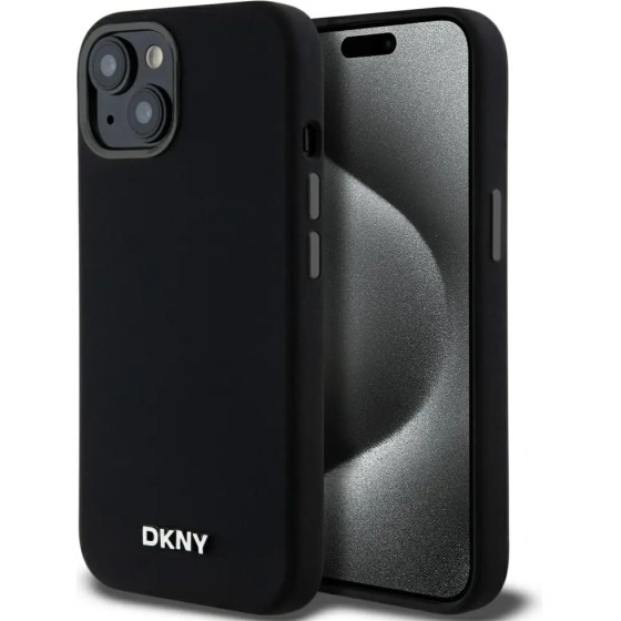 DKNY Liquid Silicone Small Metal Logo MagSafe Case for iPhone 14/15/13 - Black - (DK000047-0)