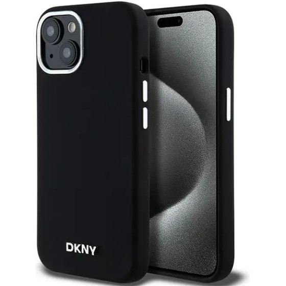 DKNY Liquid Silicone Small Metal Logo MagSafe Case for iPhone 15 Plus / 14 Plus - Black - (DK000006-0)