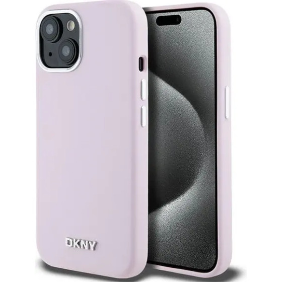 DKNY Liquid Silicone Small Metal Logo MagSafe Case for iPhone 15 Plus / 14 Plus - Pink - (DK000012-0)