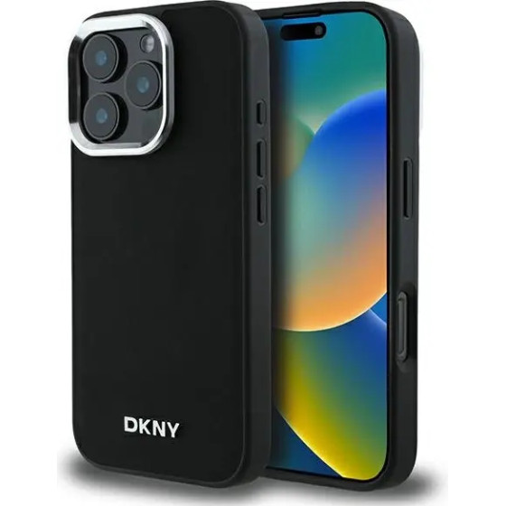 DKNY Plain Silver Logo MagSafe iPhone 16 Pro Case - Black - (DK000248-0)