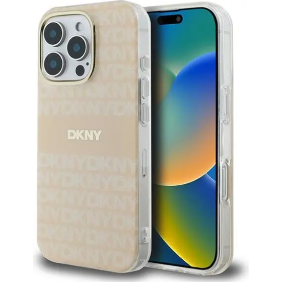 DKNY Repeat Texture Pattern With Stripe iPhone 16 Pro Max Case - Pink - (DK000232-0)